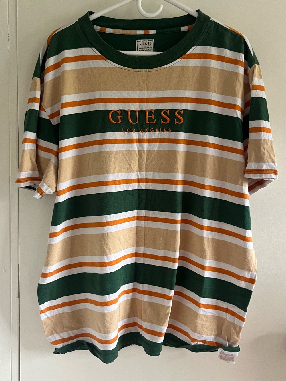 Guess Men’s Embroidered Logo Stripes Short Sleeve Shirt Size Large 90s Y2K
